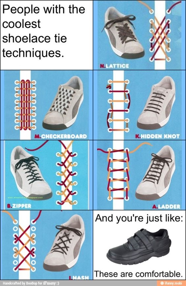 different shoelace styles