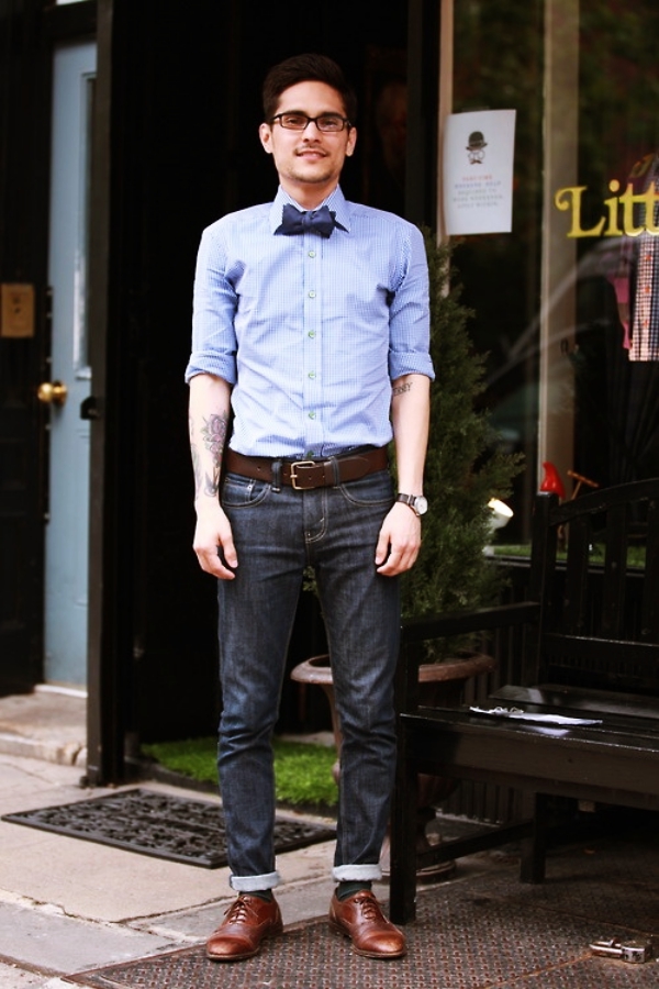 jean shirt with bow tie