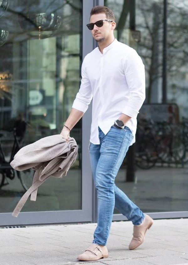 32 Cool Men's Blue Jeans With White Shirt Outfits – Macho Vibes